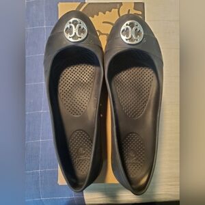 CROCS Black and Silver Flats with Slip-On Design